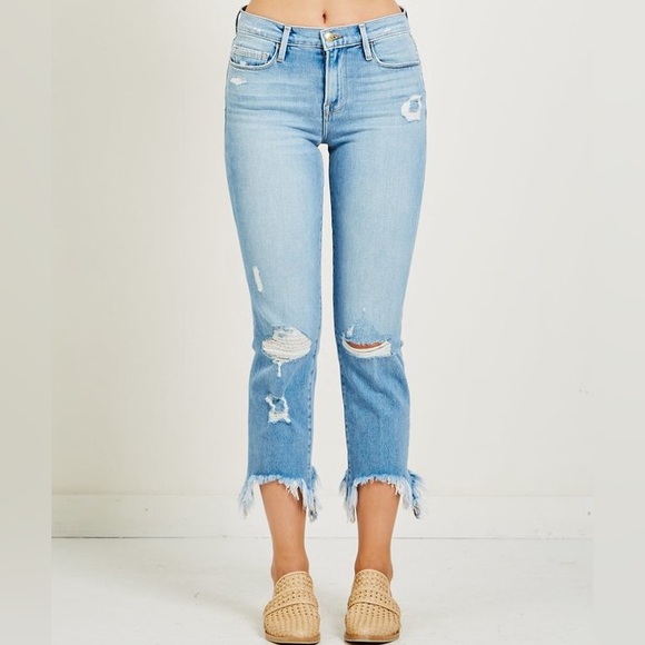 FRAME le Nouveau Straight High Rise Distressed Raw Stiletto Hem Crop Women’s 26